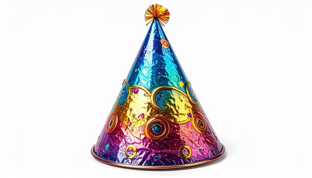 Birthday crown party hat shiny texture, isolated on pure white background, high detail