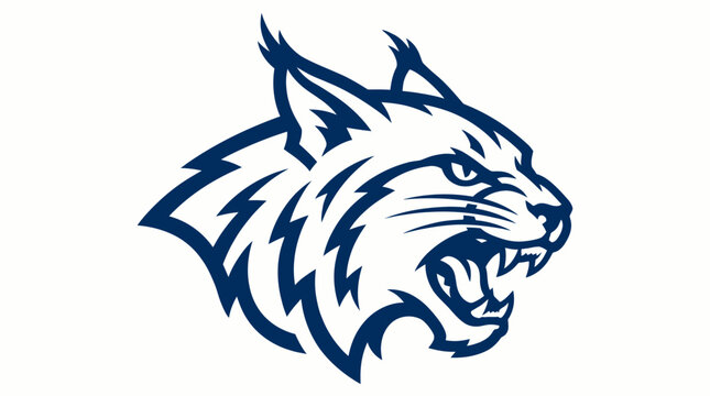 Aggressive bobcat mascot head illustration in deep blue tones vector graphic