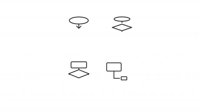 Animated flowchart types line icons. Business organization animation set. Managing repetitive processes. Info diagrams. Outline elements on white background. HD video with alpha channel