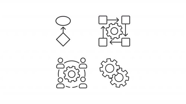 Animated operational timelines line icons. Interaction coordination animation set. Organization function connection. Outline elements on white background. HD video with alpha channel