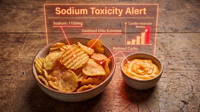 Sodium toxicity alert with potato chips and dip