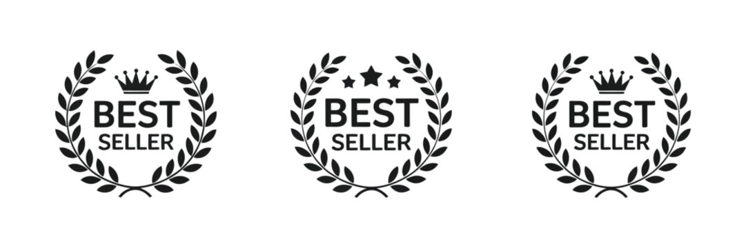 Best Seller Icon Badge Set Vector Illustration Featuring Bestseller Logo Labels, Gold Award Round Stamps, Premium Brand Satisfaction Seals and Top Sales Marketing Tag Collection
