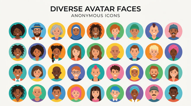 Diverse Avatar Faces Collection Representing People Icons.