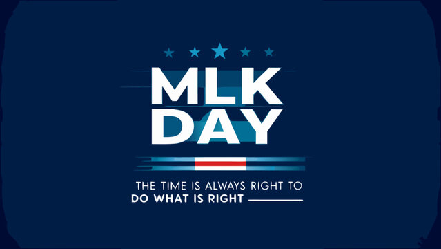 Martin luther king jr day graphic with text and stars on a dark blue gradient background