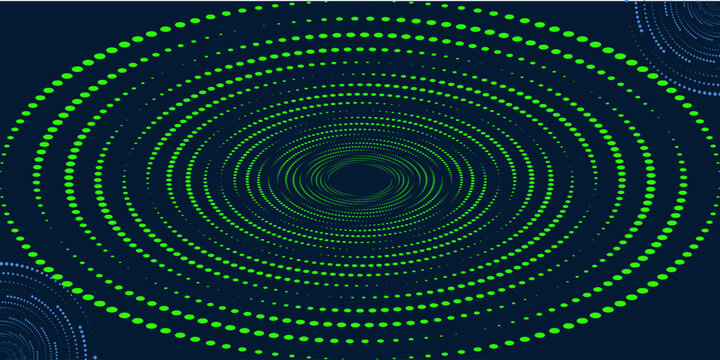 Twisted colored spiral. Curved wireframe tunnel. Vector technology logo element.