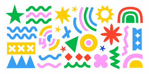 Obraz premium Assorted abstract geometric and organic shapes in vibrant colors on a white background high quality