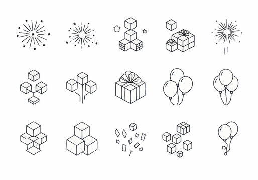 Collection of gift boxes and balloons.