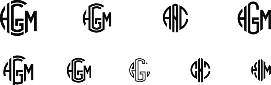 Collection of monogram logos with interconnected letters agm