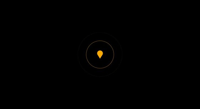 Animated gps location pin with pulsing radar circles on black animation