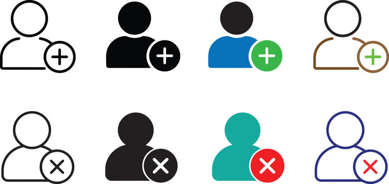 User Profile Add Remove Icons Set Vector Isolated on White