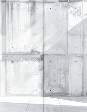 A minimalist concrete wall texture with dappled sunlight creating abstract shadows on both the wall and a tiled floor.