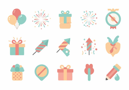 Colorful Party Icons and Symbols.