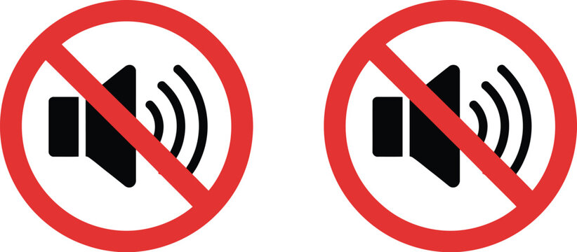 Silent mode icons set, minimalist speaker symbols representing mute audio volume control and silent notification settings for app and UI design use.