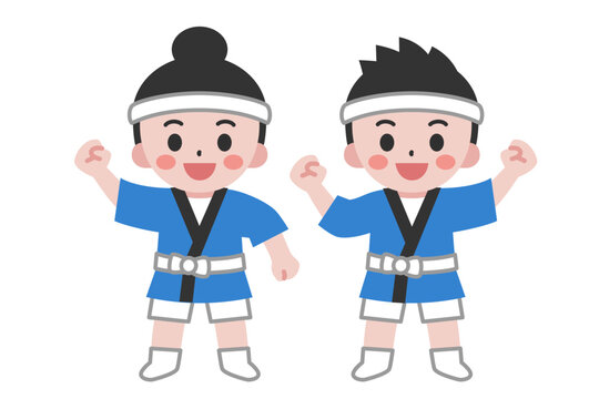 お祭りの法被を着た人物2人、男女（主線なし）