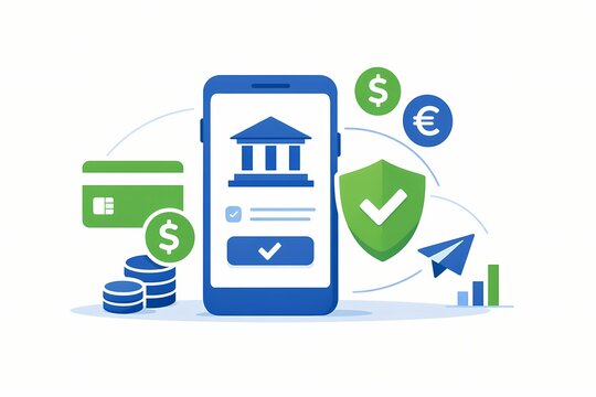 Secure mobile banking and digital finance transaction concept via smartphone. Excellent for financial technology articles, banking app promotions, and online payment guide visuals.