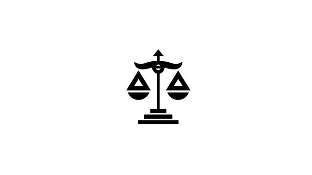 Minimalist black scales icon symbolizing justice, law, balance, fairness, equality, legal system, ethics, and human rights