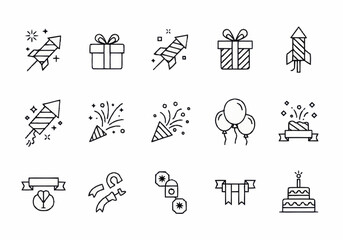 Fototapeta premium Birthday Celebration Party Icon Set.