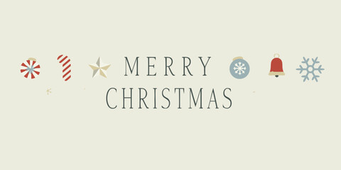 Festive christmas greeting with illustrations of holiday ornaments and a light beige background high quality © Rina