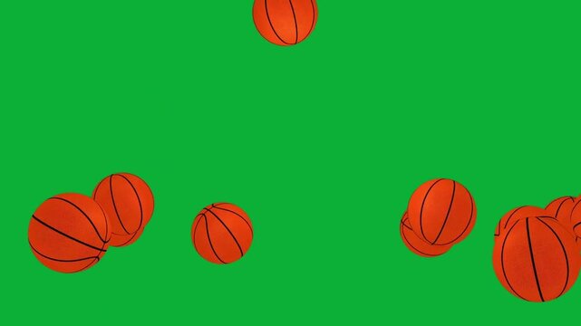 Falling Basketballs on Green Screen Background - 3D Animation Loop