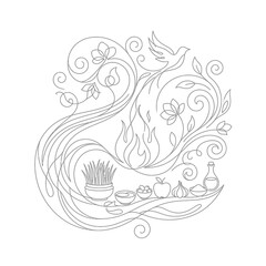 Fototapeta premium Detailed haft sin elements in floral swirl arrangement for persian new year art.