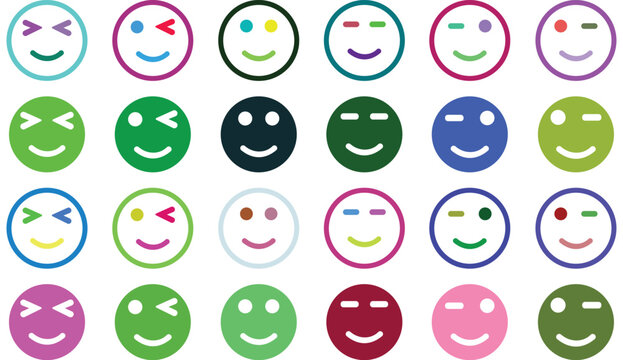 Collection of colorful flat smiley face with various expressions emoji happy winking