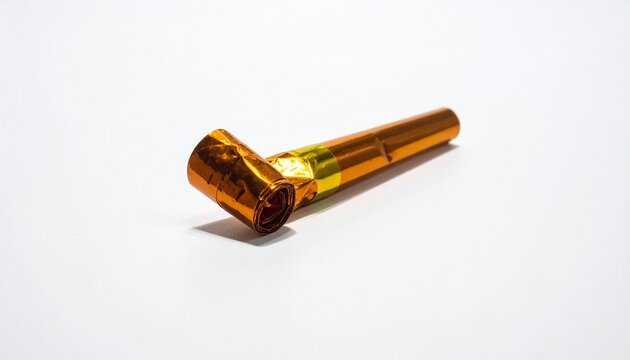 Party whistle metallic shine, isolated on pure white background, soft shadow, high resolution