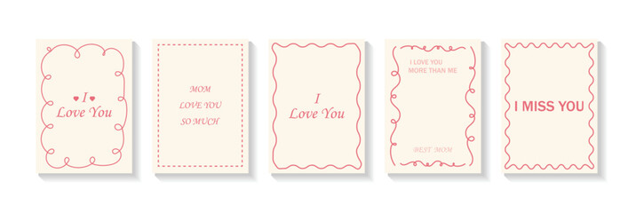 Set of vintage hand drawn cards with frames in whimsical lines. Whimsical borders for greeting cards, wedding and birthday party, invitations in cute elegant coquette style. © Jerrymoon