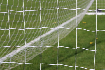 Close up of a football goal net on a pitch © Francesca Leslie