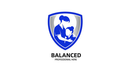 Fototapeta premium Balanced Professional Caregiver Embracing Child in Shield Emblem.