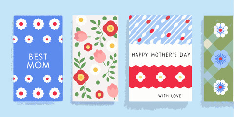Floral greeting card set with pastel colors and text for mother s day celebrations © Bithi