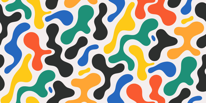 Abstract interlocking organic shapes pattern in bold primary and secondary colors high quality professional detailed