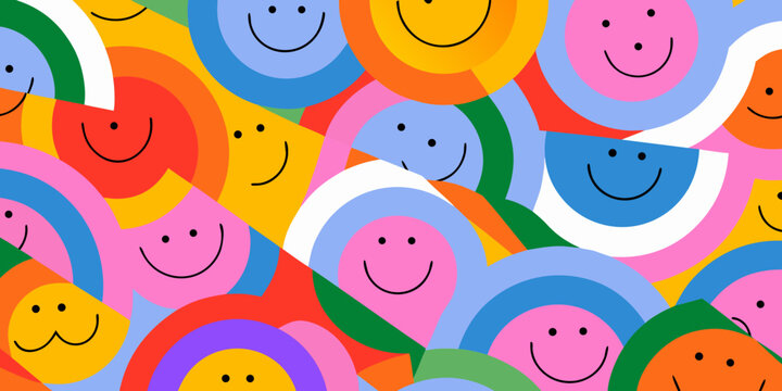 Colorful smiley faces pattern repeating abstract happy face illustration with vibrant hues high quality professional