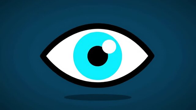 Cartoon eye with a blue iris, black pupil, and shadow on a blue background