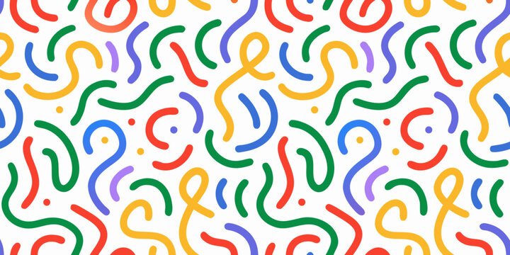 Colorful abstract squiggle pattern on white background 1980s memphis design style illustration high quality professional