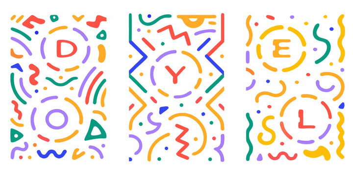 Abstract doodle lettering with colorful lines and shapes on a white background high quality professional