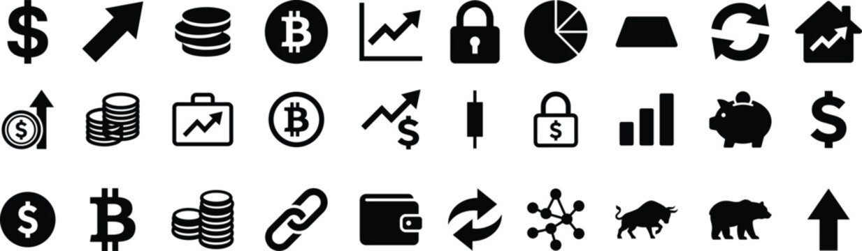 Financial icons and symbols for business and investment concepts