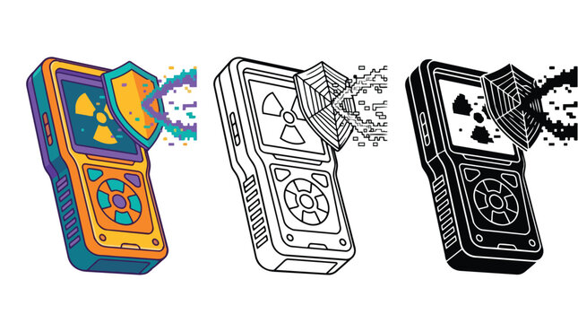 Radiation detector vector illustration, Geiger counter device with protective shield, nuclear safety and hazard monitoring equipment, scientific instrument for environmental protection.