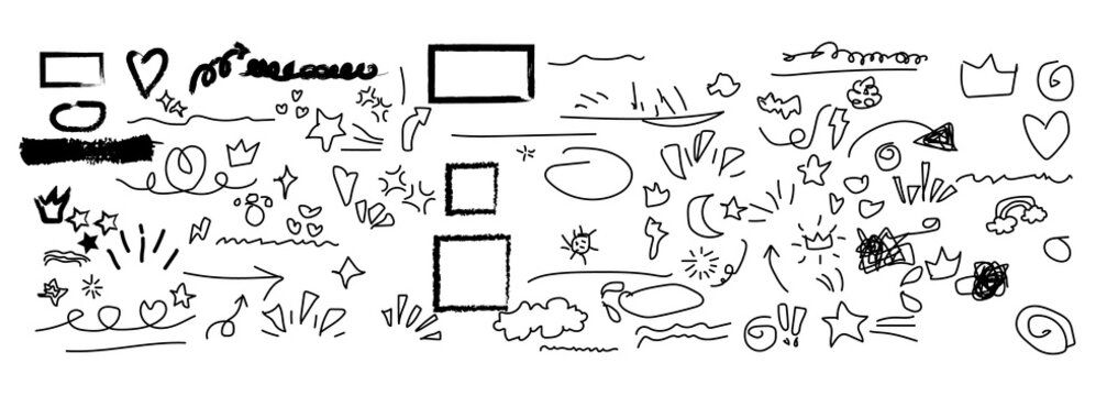 Hand drawn doodle illustration elements with shapes and symbols