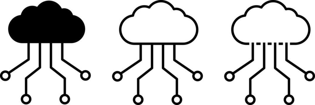 Cloud computing network icons set