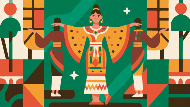 Illustration Of A Traditional Javanese Dance Performance Vector Design Template