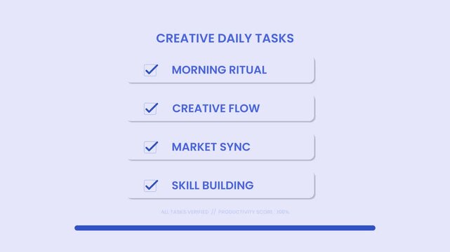 Creative daily task list interface displaying a series of completed tasks animation isolated on blue background