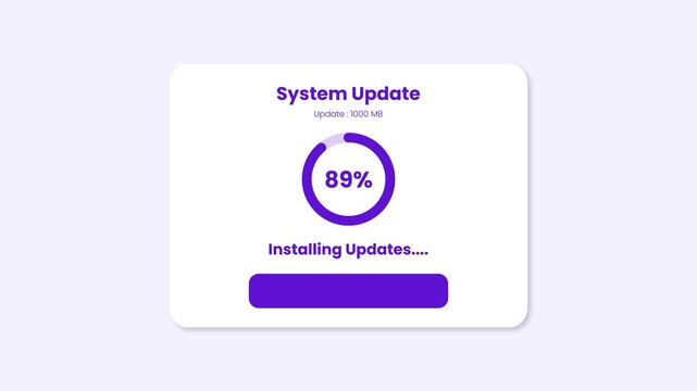 System update window with circle progress bar animation isolated on white background