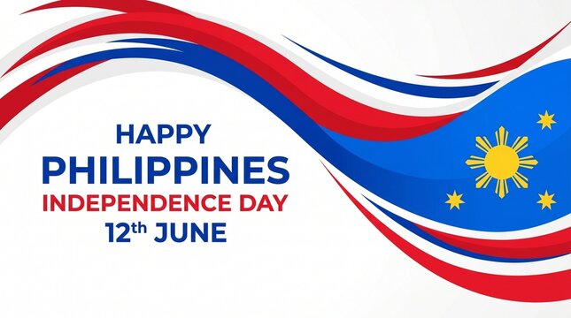 Happy Philippines Independence Day Vector Background with Flag Colors, Sun, and Stars - June 12th Celebration Banner