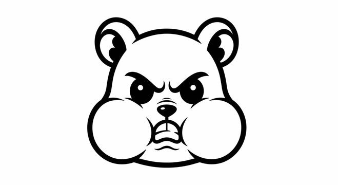 Angry Hamster Face Mascot Logo, Black and White Vector Illustration of a Grumpy Squirrel or Rodent with Puffy Cheeks