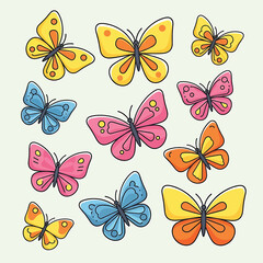 Colorful butterflies in various poses flying. © Link