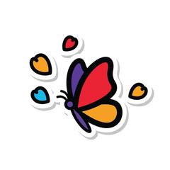 Colorful Butterfly with Heart Shaped Symbols. © Link