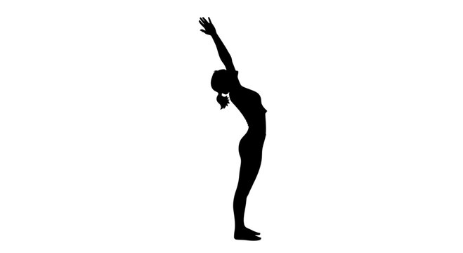 Silhouette of a Woman Practicing Yoga in Upward Salute Pose (Urdhva Hastasana) for Fitness and Wellness