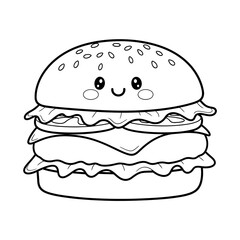 Fototapeta premium Cute cartoon hamburger with smiling face