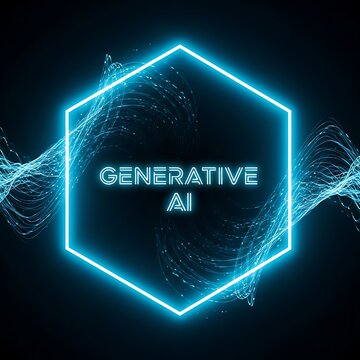 Glowing neon hexagon frames bright abstract data streams representing artificial intelligence development
