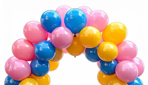 Birthday helium balloon arch decoration, isolated on pure white background, high detail, 8k